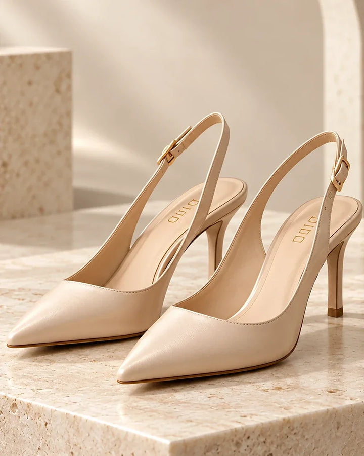 DIID Champagne Slingback Heels on stone