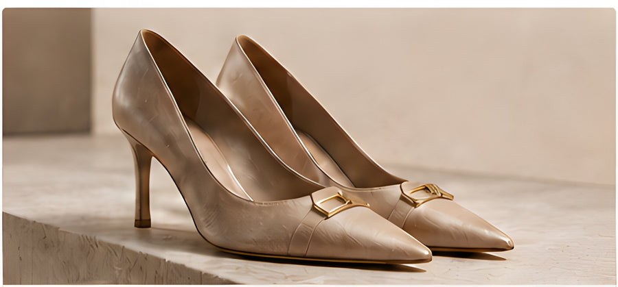 Women's heels by DIID: pointed pumps with a gold buckle