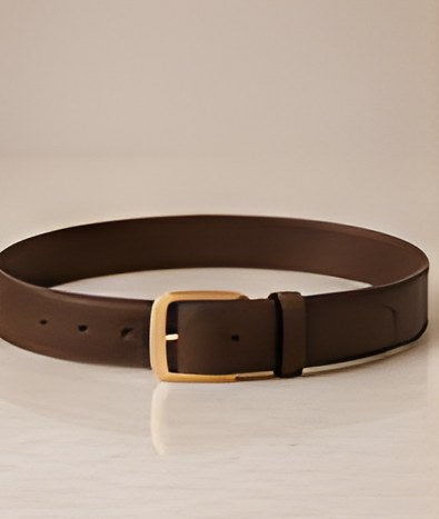 DIID Classic Waist Belt in chocolate laid flat with a gold-tone buckle
