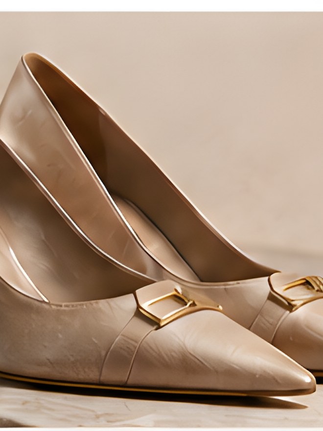 DIID Ivory Heeled Court shoes with pointed toes and gold-tone detail