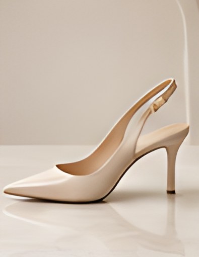 DIID Pointed Slingback Pump heel in beige, side view