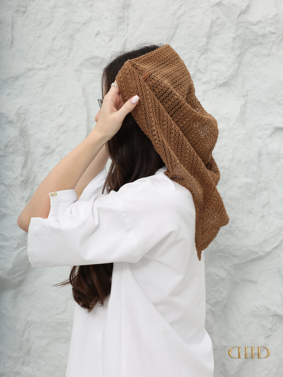Sable Hood Set – White Top & Mocha Crochet Trousers | DIID